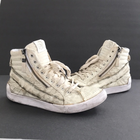 Diesel Destroyed Zipper Tan Sneaker 